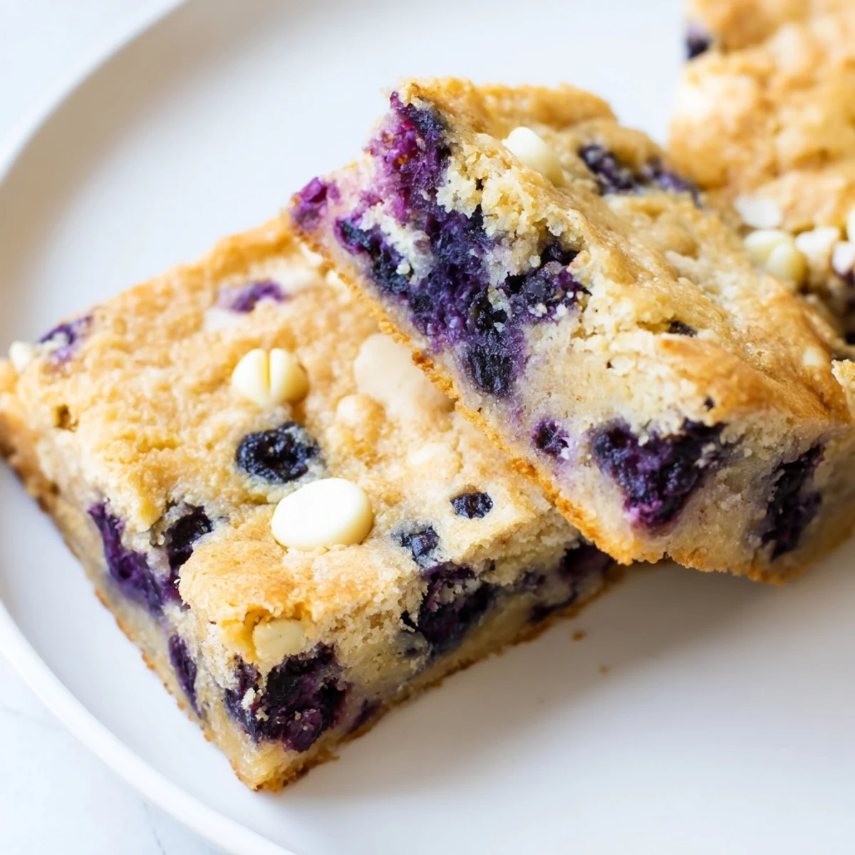 Soft chewy blueberry blondies fresh from the oven with vanilla aroma