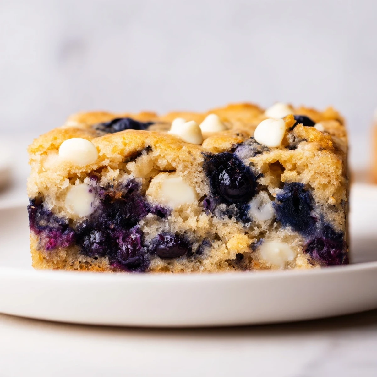 Homemade blueberry blondies dessert squares topped with plump baked blueberries