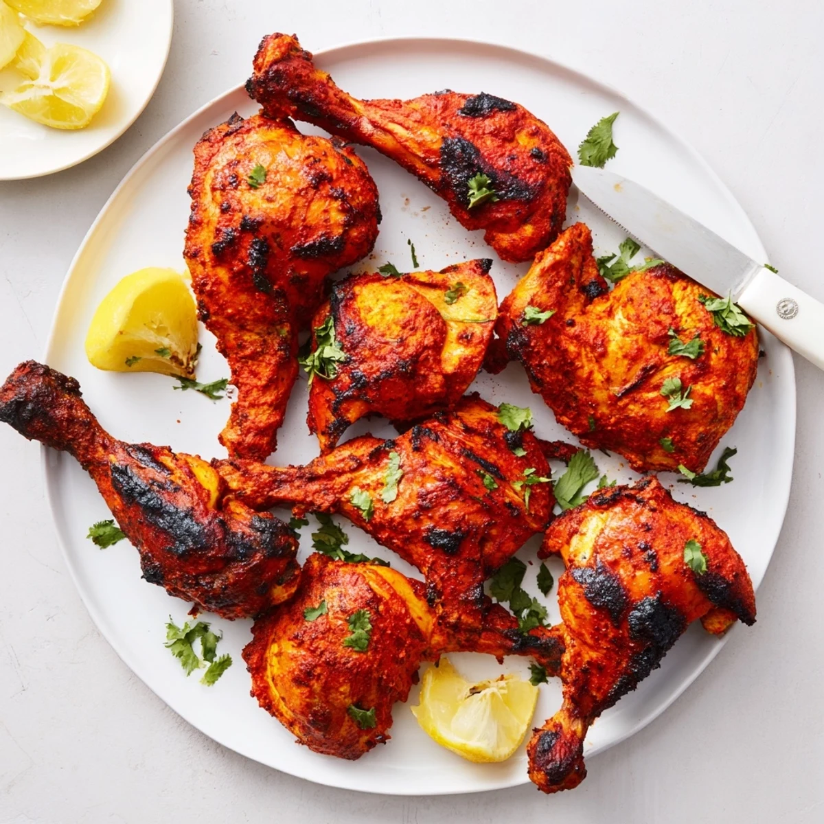 Homemade tandoori chicken recipe showing perfectly grilled meat with aromatic spices, tender juicy texture, and rustic presentation