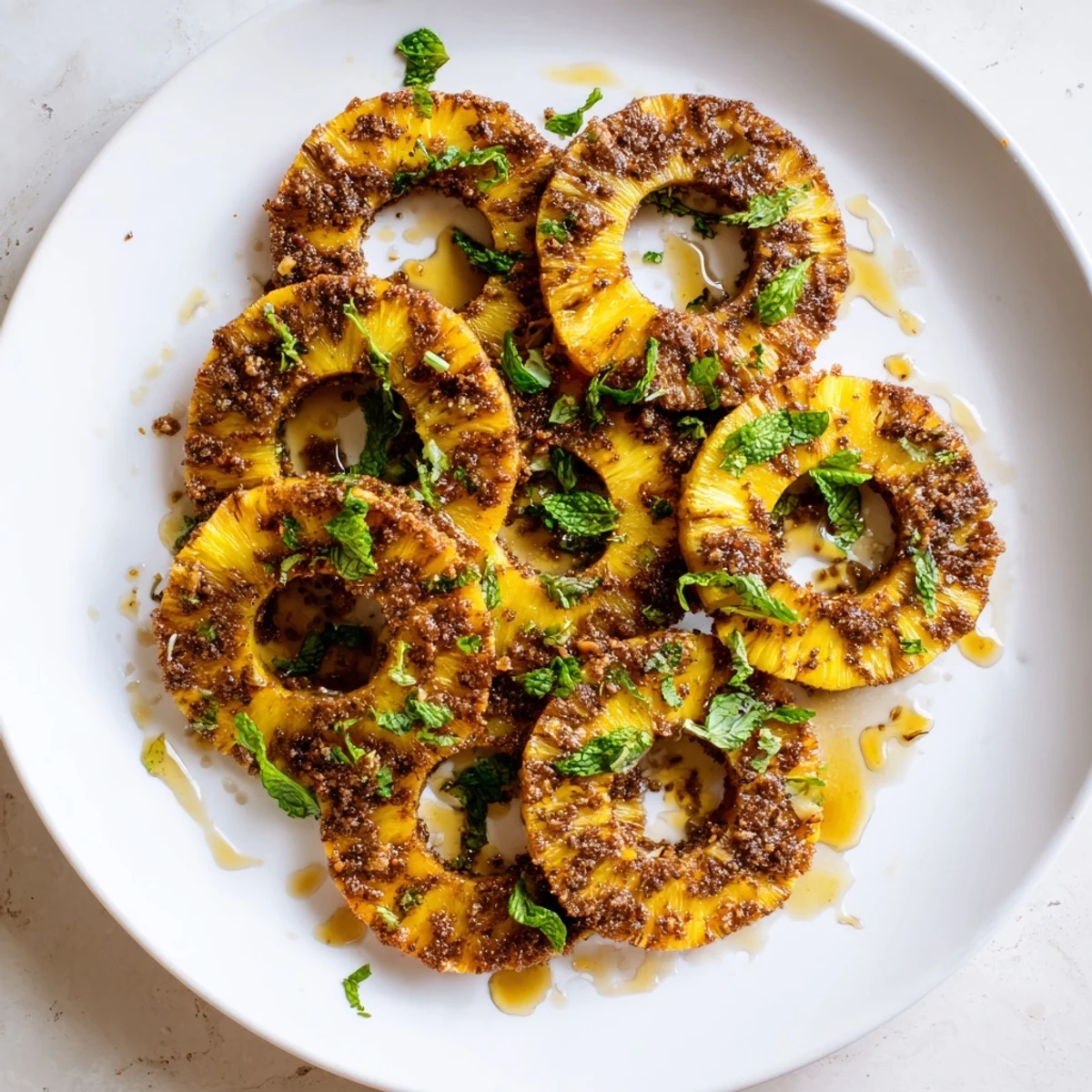 Golden brown air fryer pineapple rings dusted with cinnamon sugar and lime zest