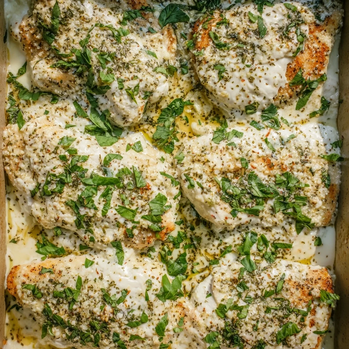Juicy oven-baked chicken breasts smothered in rich ricotta mixture with golden mozzarella topping