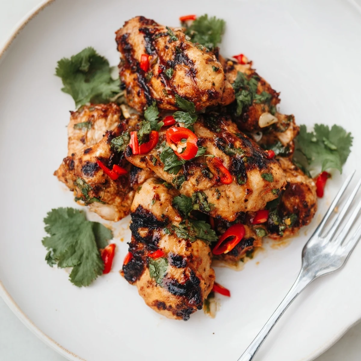 Golden brown chili lime chicken resting on a platter with zesty lime slices