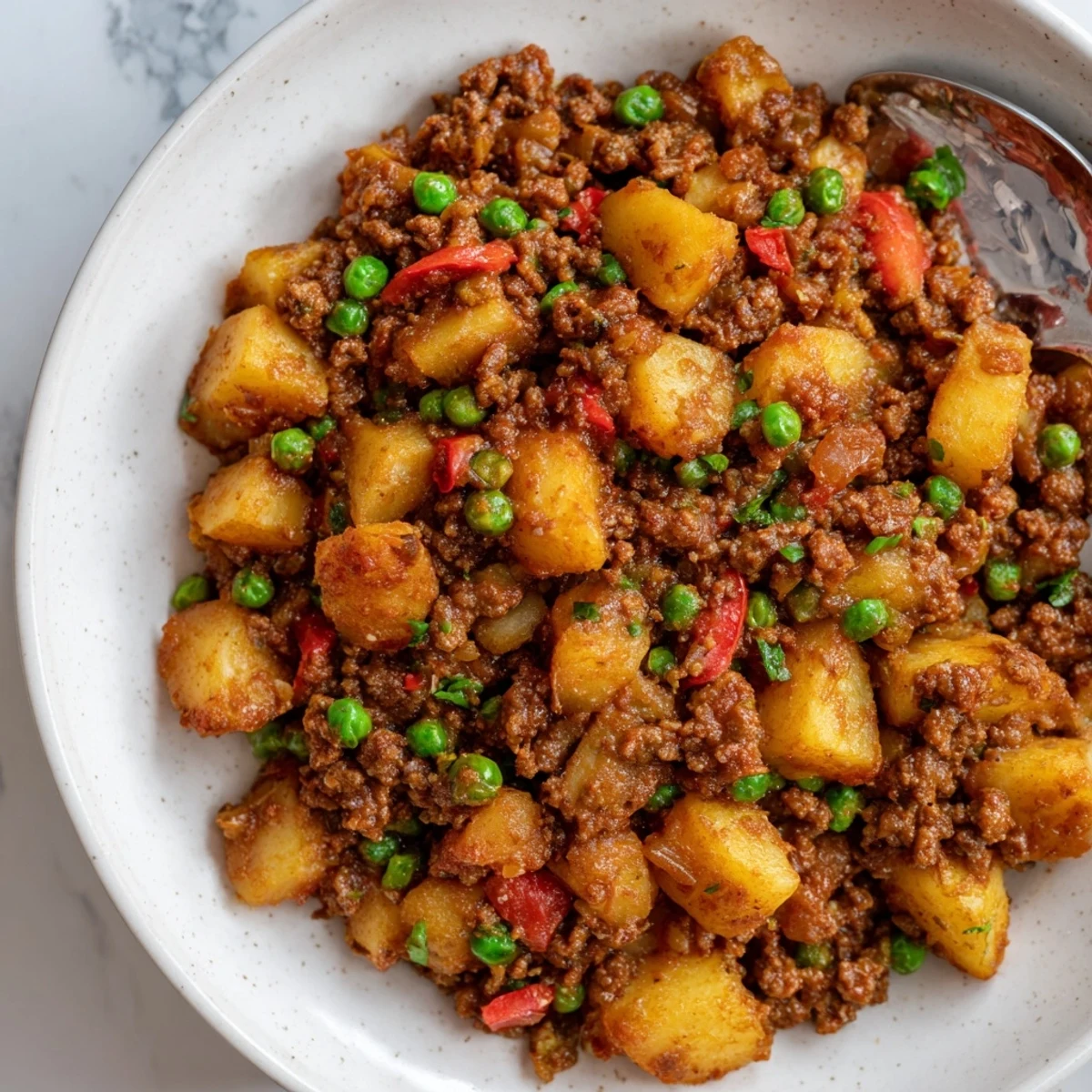 Served over steamed rice, Potato Mince brightened with cilantro and lemon