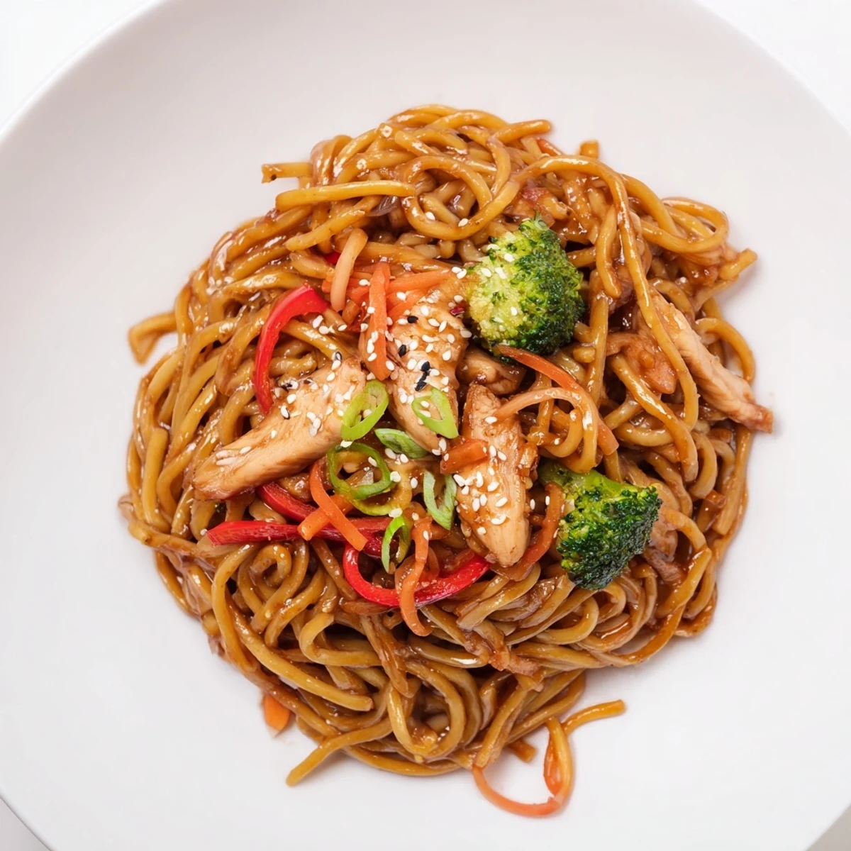 Savory Garlic Chicken Lo Mein Delight steaming in wok, glossy noodles and vegetables