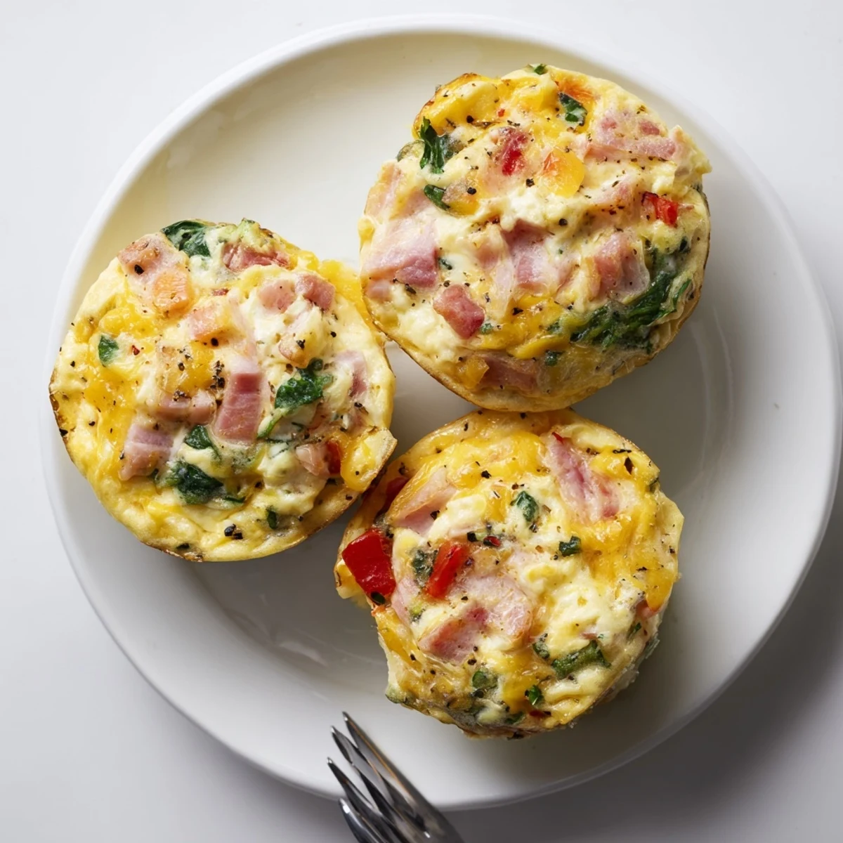 High Protein Egg Bites steaming on a plate, golden tops, fluffy interior  