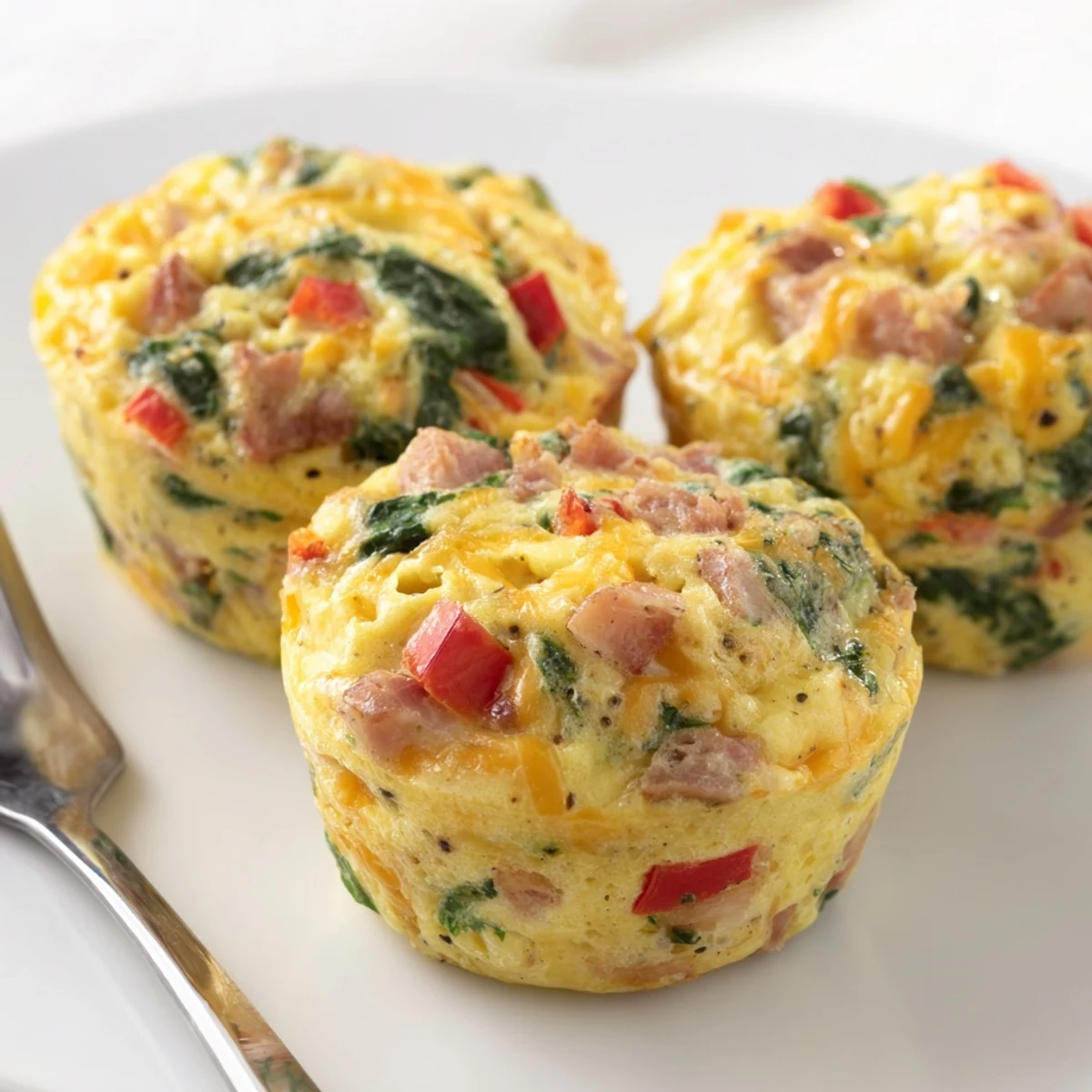 Freshly baked High Protein Egg Bites in muffin tin, savory turkey bacon pockets  