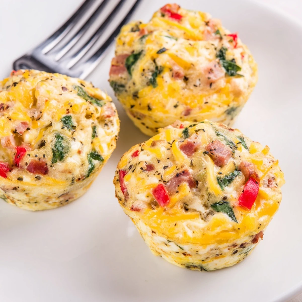 High Protein Egg Bites served warm with melted cheese and chopped spinach