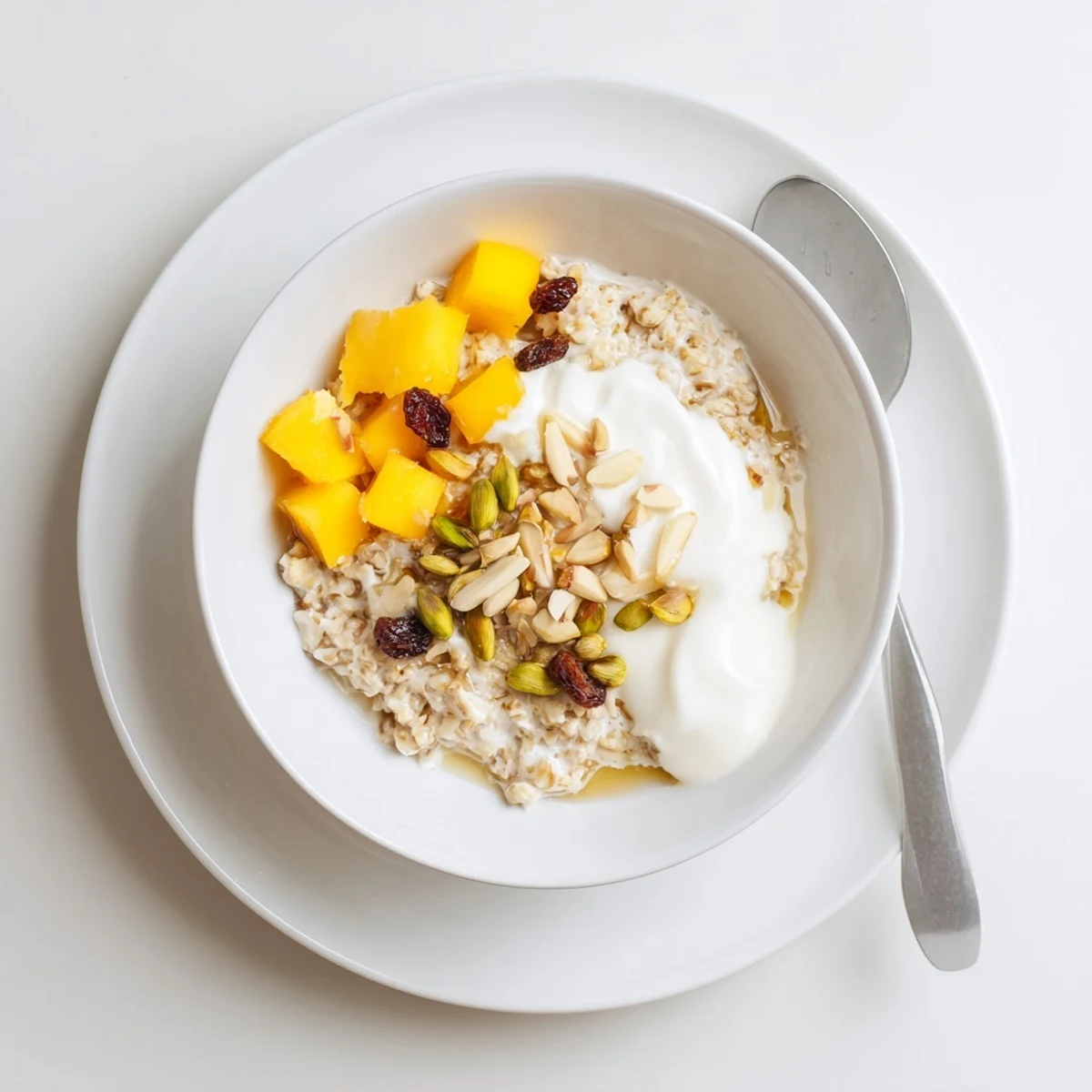 Glass jar of Indian Cardamom Overnight Oats soaking, fragrant with warm spice.