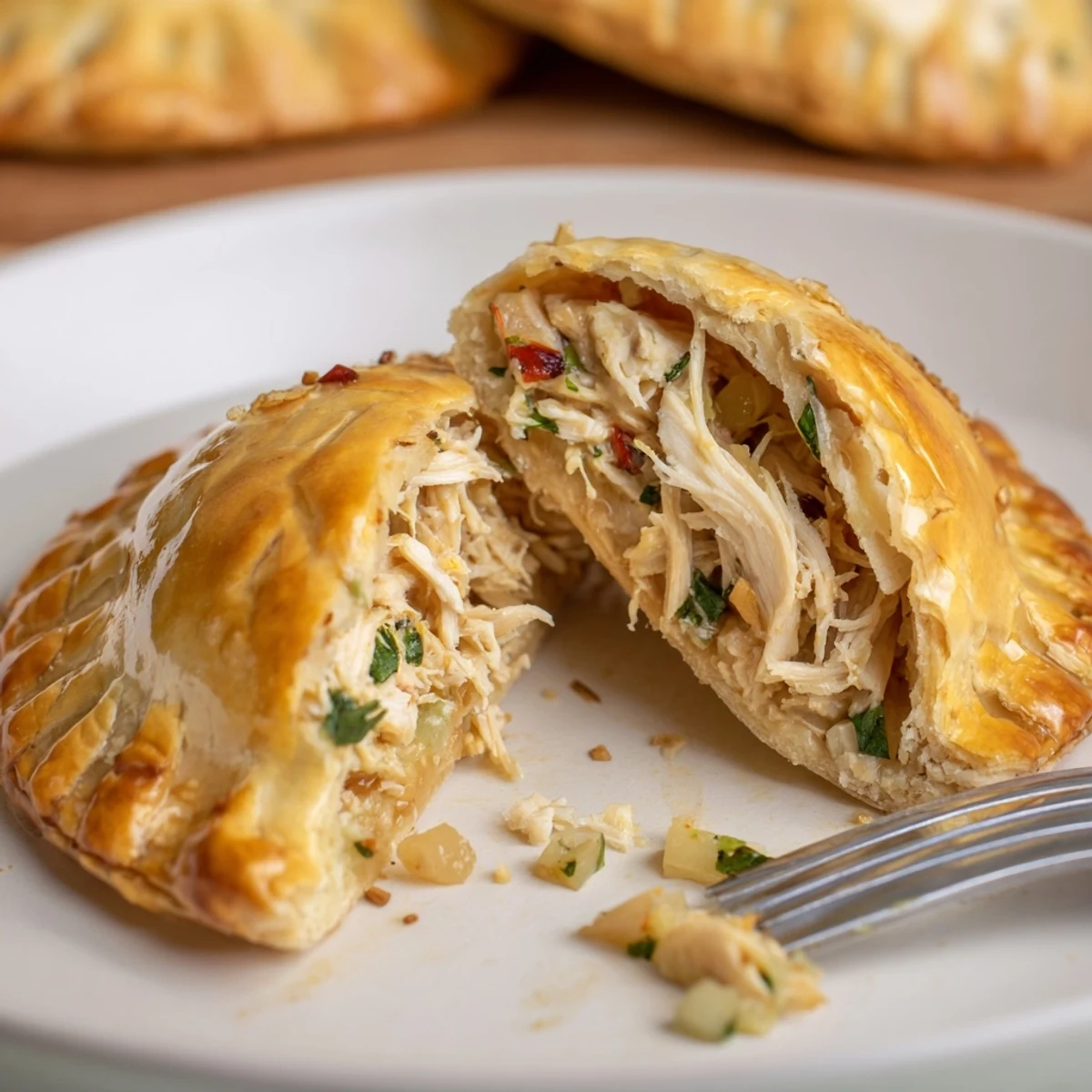 Golden, flaky Gluten Free Chicken Empanadas Recipe on parchment, steaming and savory