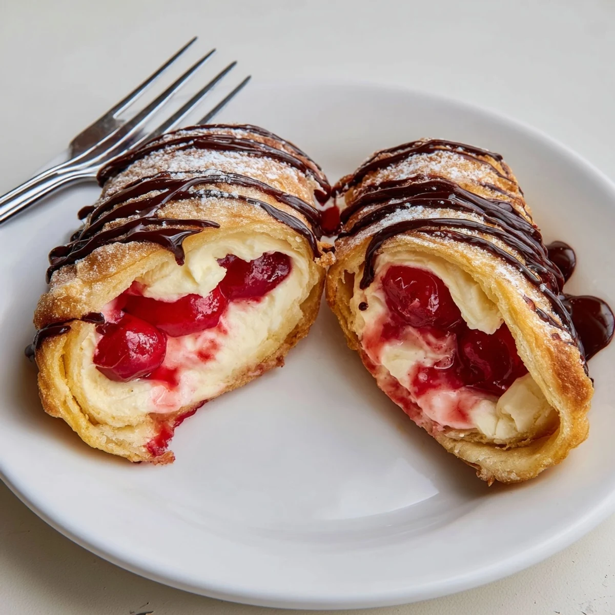 Crispy Cherry Cheesecake Egg Rolls Delight frying in skillet, cherry sauce ready