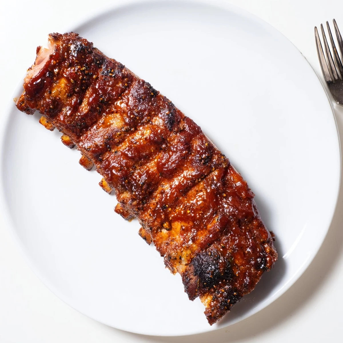 Grilled Ribs glazed with sticky barbecue sauce, charred edges and smoky aroma