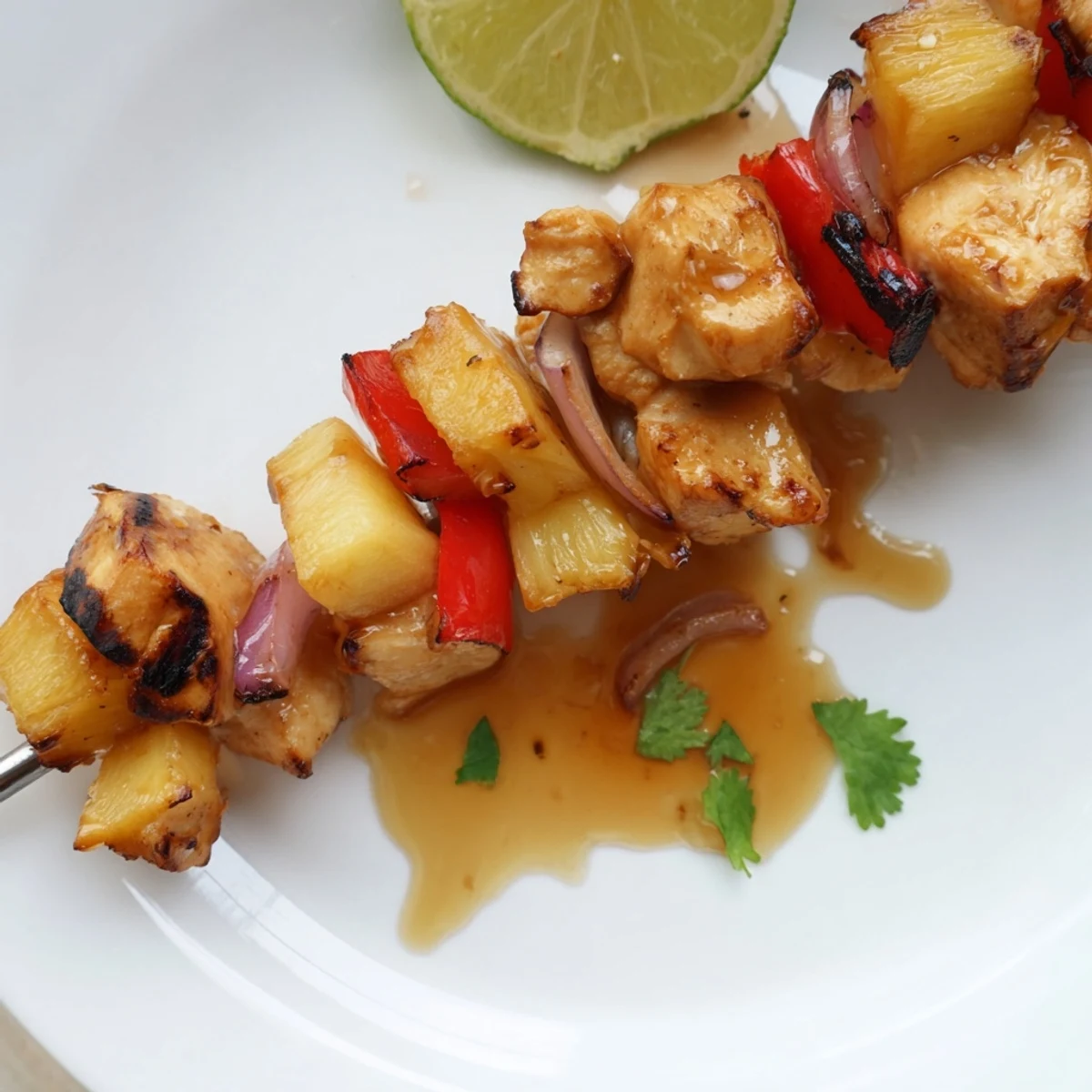 Tender, juicy Savor The Flavor With Grilled Pineapple Chicken Kabobs Recipe served with lime