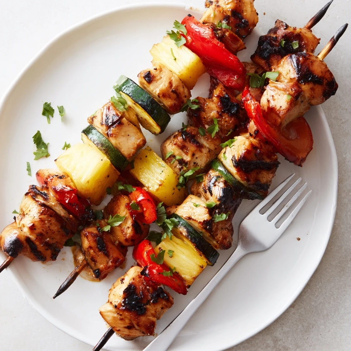 Bright Grilled Chicken Kabobs With Pineapple And Zucchini skewers, juicy chicken and caramelized pineapple