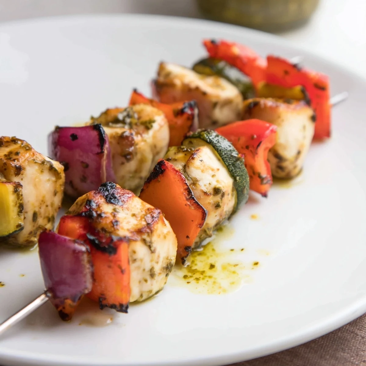 Family-style skewers of Chicken Kabobs On The Grill resting beside rice