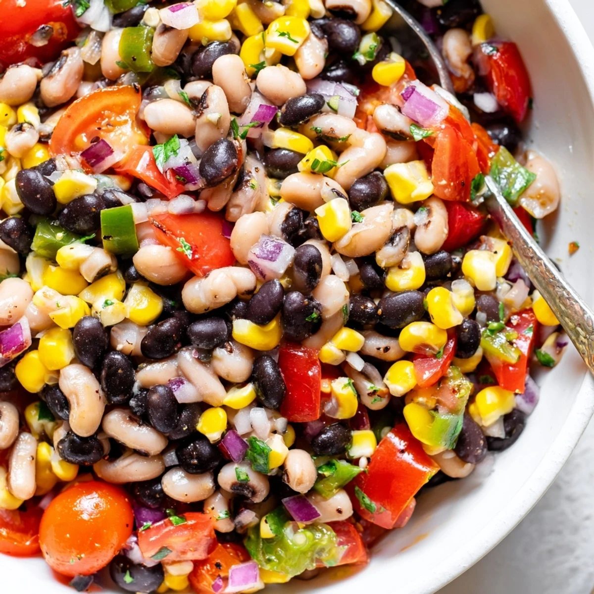 Bright Cowgirl Caviar Recipe served with tortilla chips, tangy lime aroma.