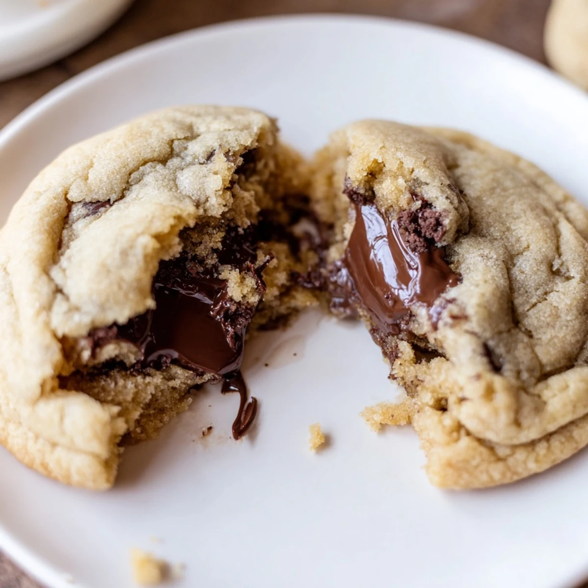 Warm Chocolate Filled Cookies with gooey centers on parchment, cooling rack visible