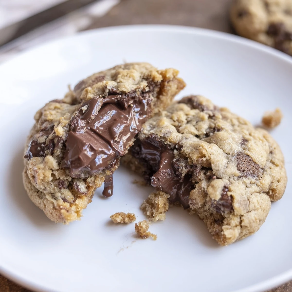 Hand lifting Chocolate Filled Cookies, soft chewy exterior and warm center