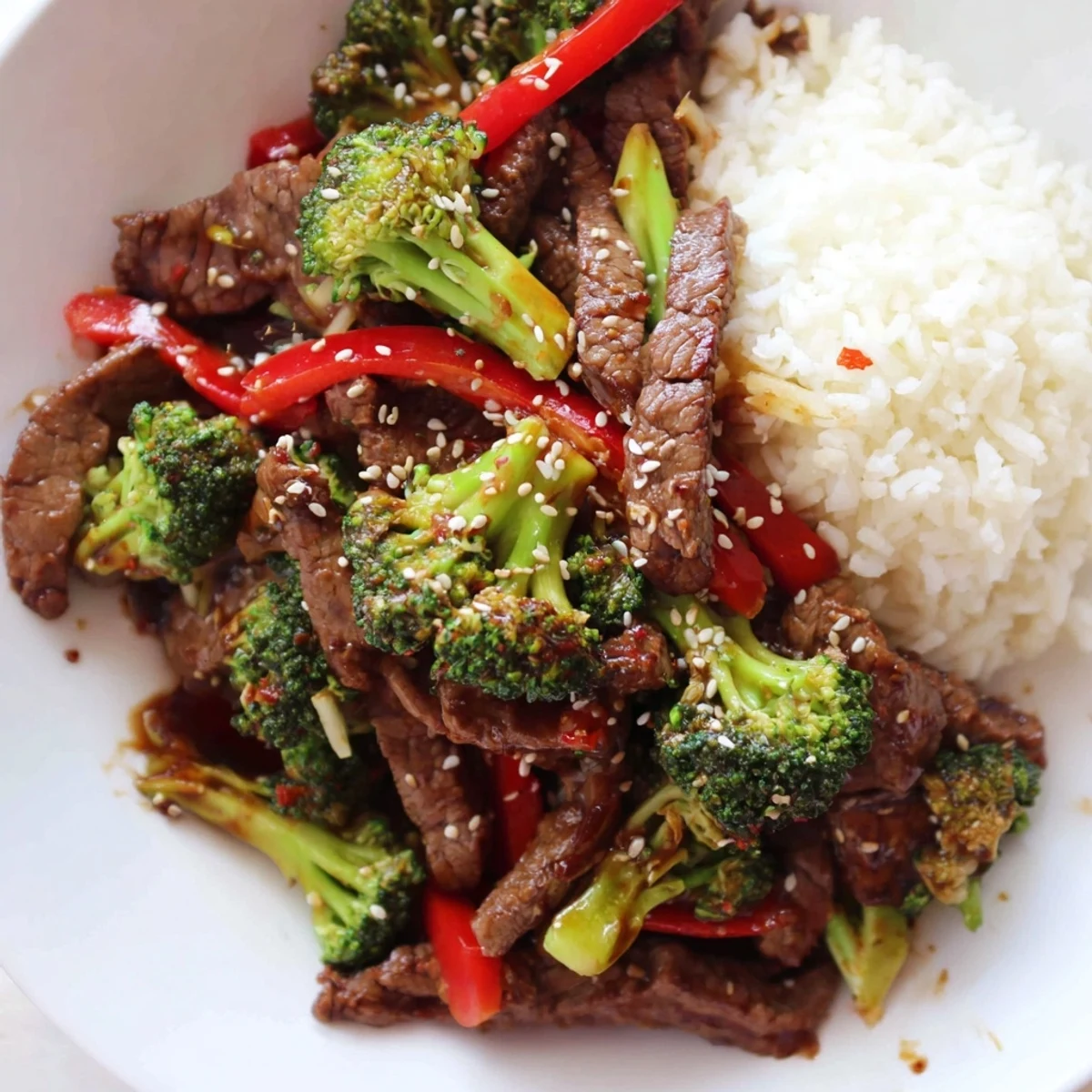 Bright green broccoli and juicy beef slices in Beef And Broccoli Stir Fry.