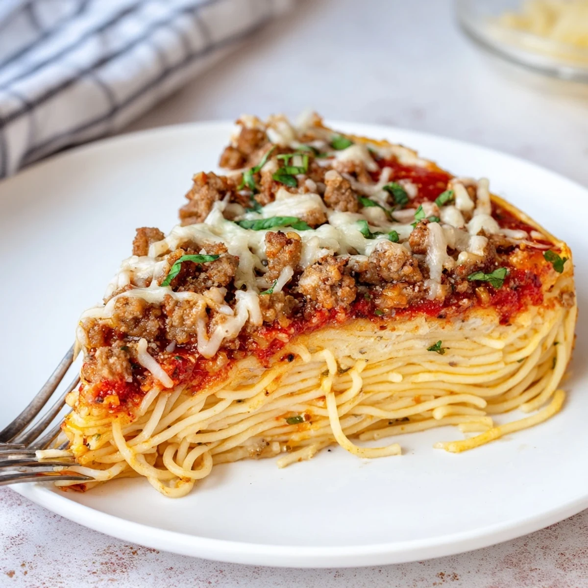 Hearty Spicy Spaghetti Pie served with a crisp salad and Chianti