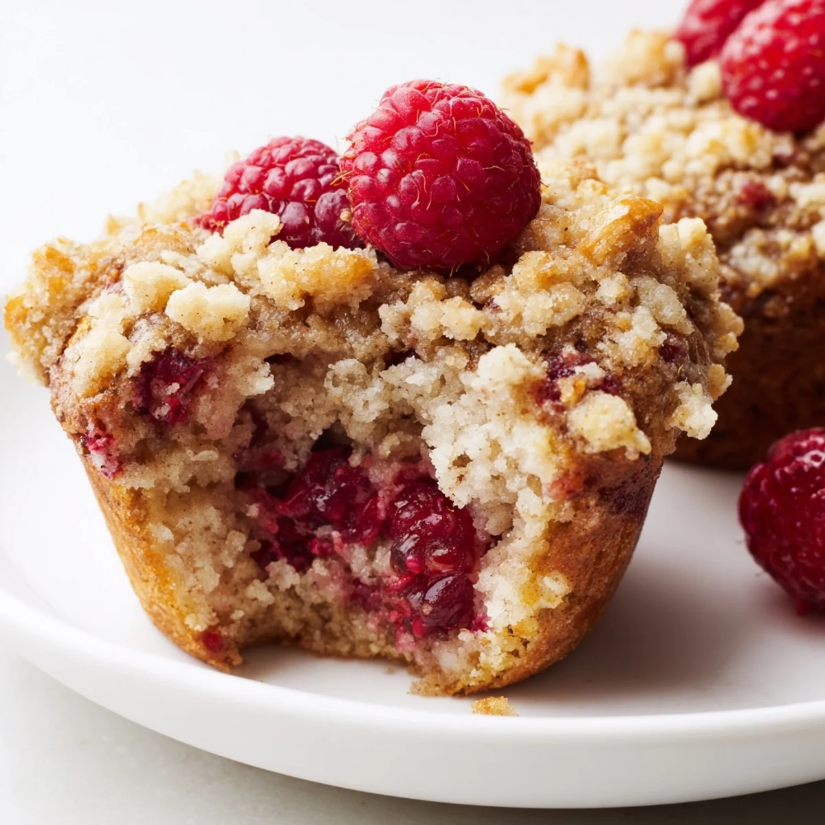 Warm Raspberry Streusel Muffins release sweet berry aroma, ideal for morning treats