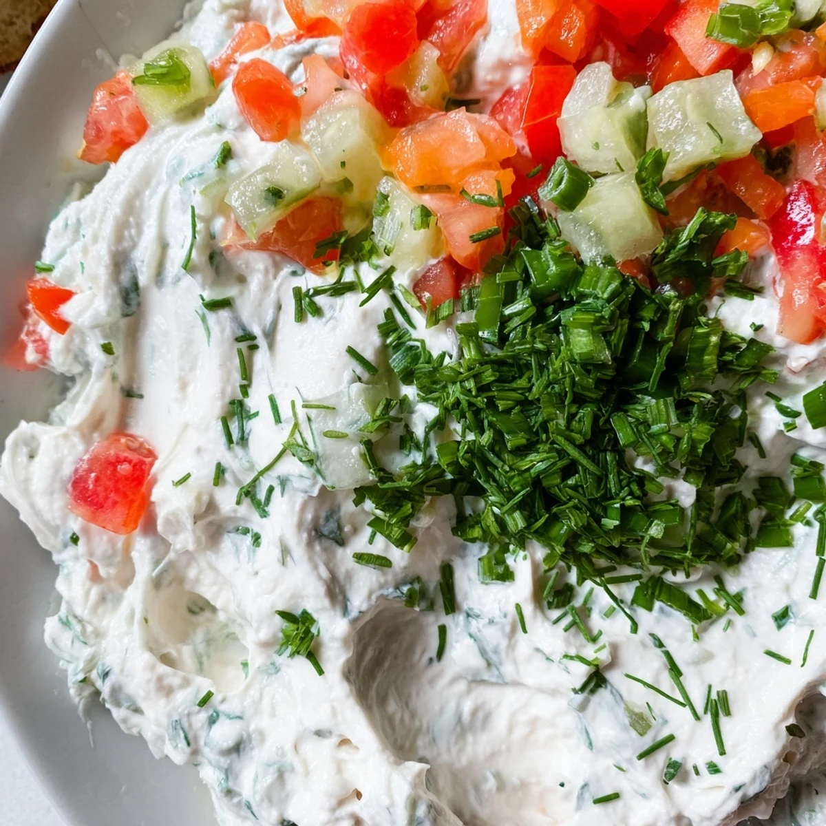 Thick and tangy Grillos pickle de gallo ranch dip scooped onto a decorative serving platter