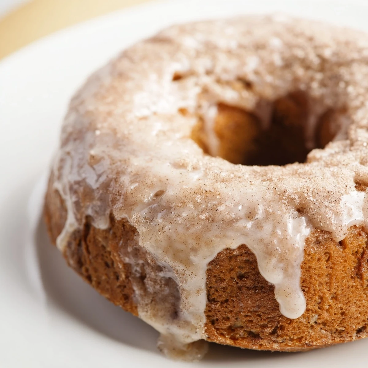 Golden banana bread donuts topped with sweet cinnamon glaze on a wire rack