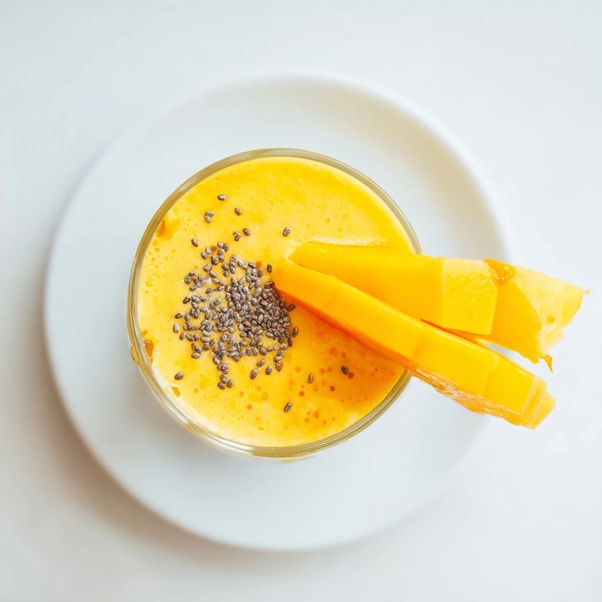 Refreshing tropical pineapple mango smoothie recipe with swirling layers and colorful fruit slice decorations