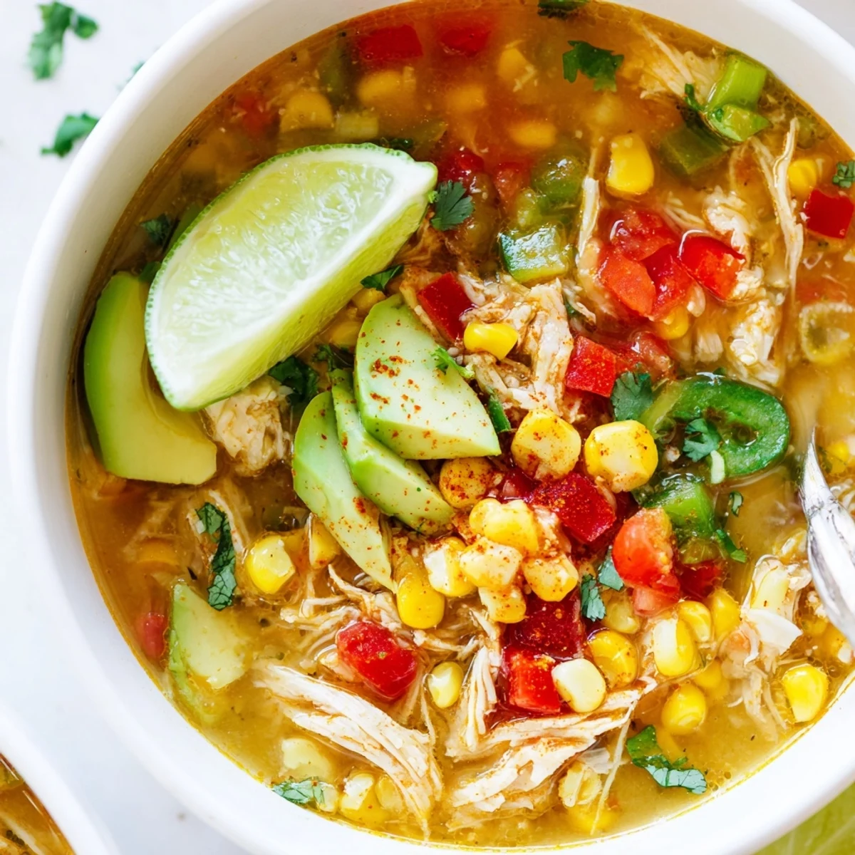 Slow-simmered Bold Zesty Chicken Lime Soup Recipe brimming with corn, jalapeño heat