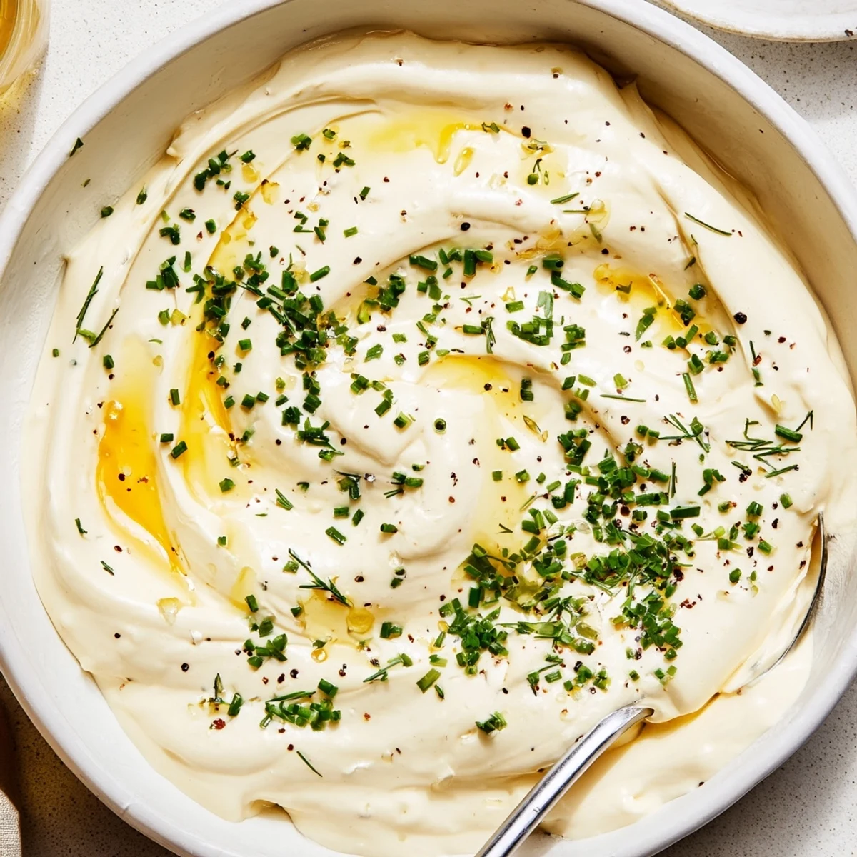 Creamy Hot Honey Ranch Dip drizzled with honey, served with crunchy veggies