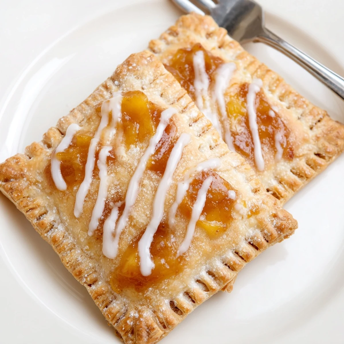 Buttery Peach Pop Tarts Classic on a rack, warm glaze shining