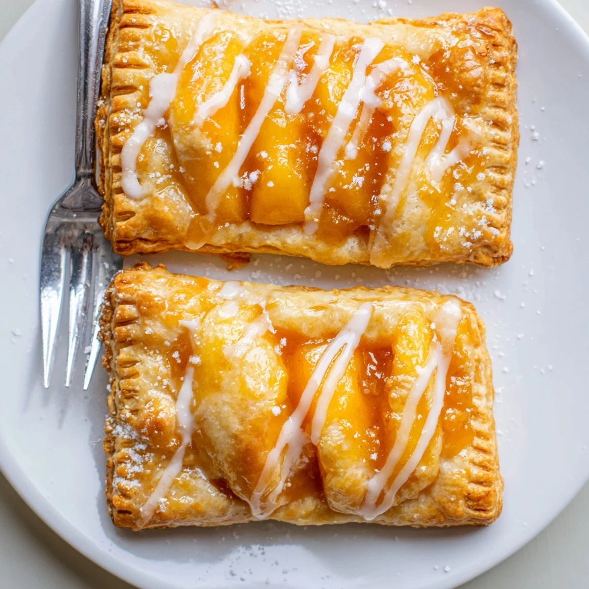 Fresh-baked Peach Pop Tarts Classic sliced open, steaming peach filling visible