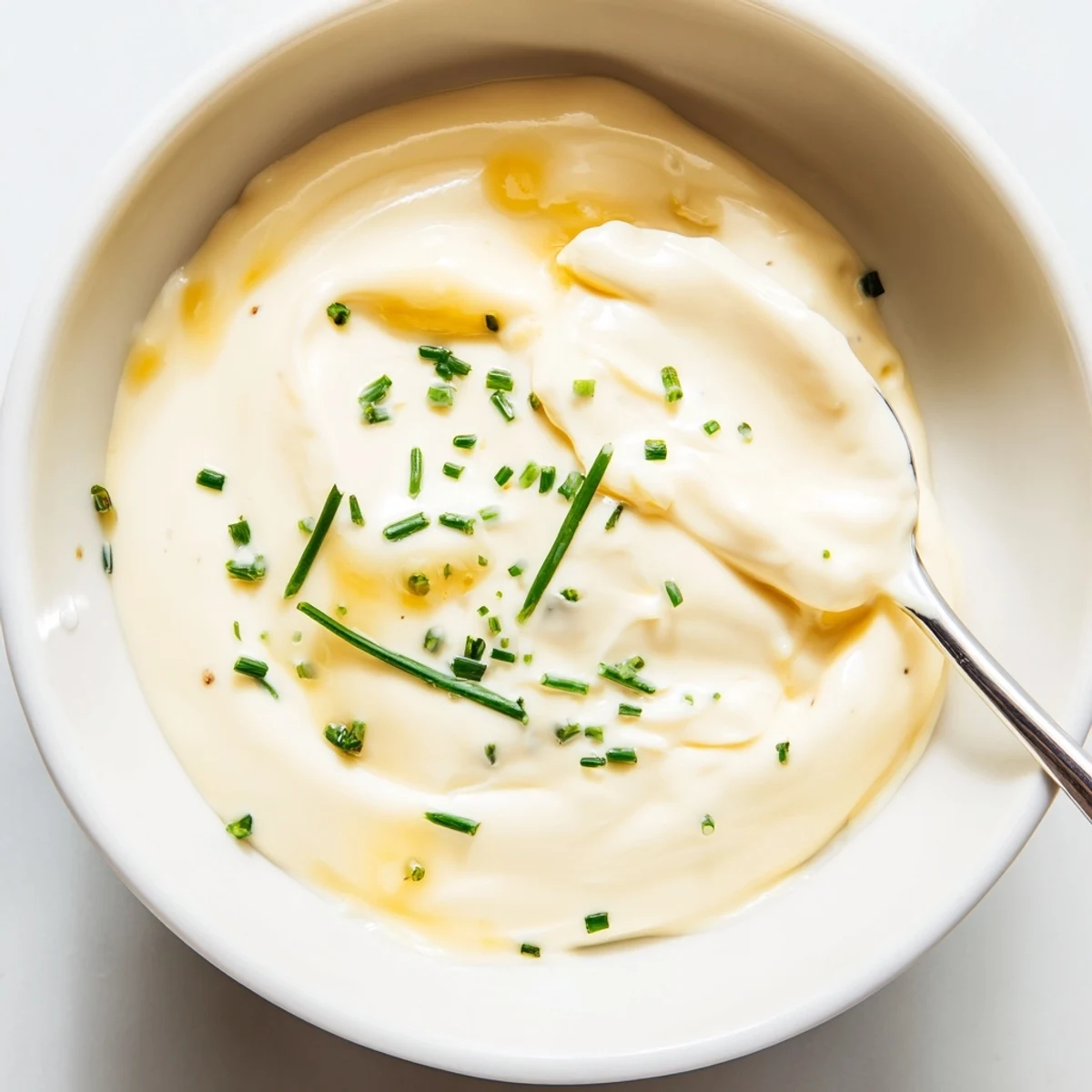 Creamy Tangy Sauce glistening in bowl, silky texture, lemony aroma