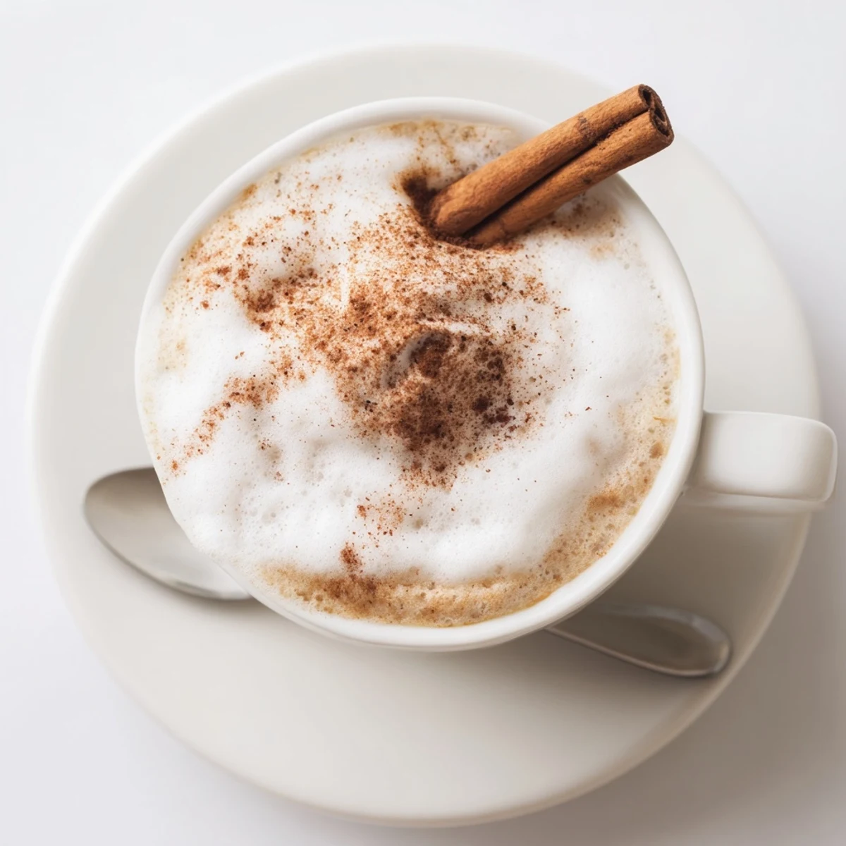 A mug of Cozy Winter Lattes topped with whipped cream, nutmeg dust.