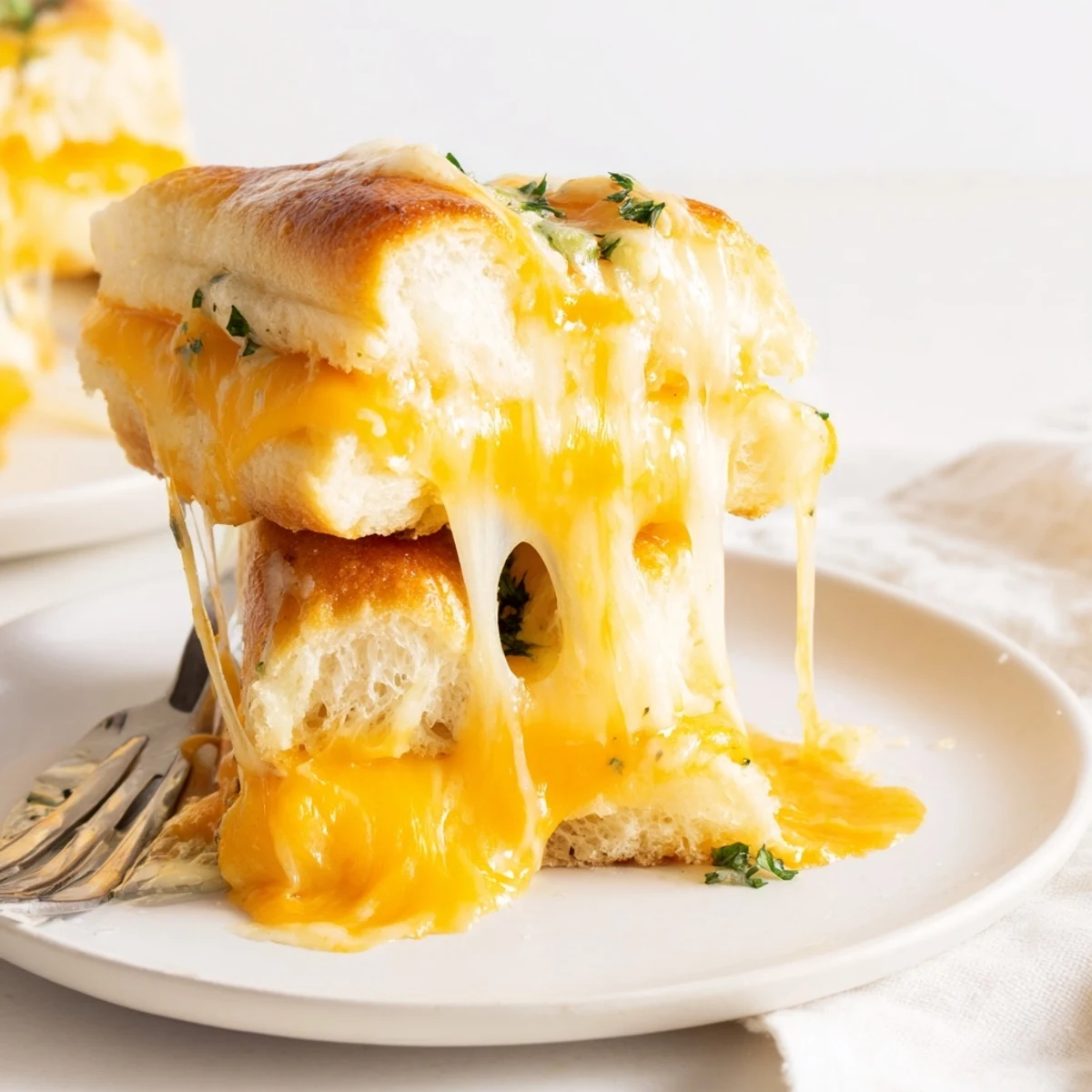 Warm Mini Grilled Cheese Hawaiian Rolls pulled apart to reveal melty mozzarella