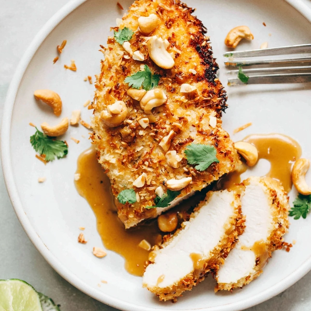 Coconut Chicken With Apricot Sauce showing crunchy coating and sweet-tangy glaze