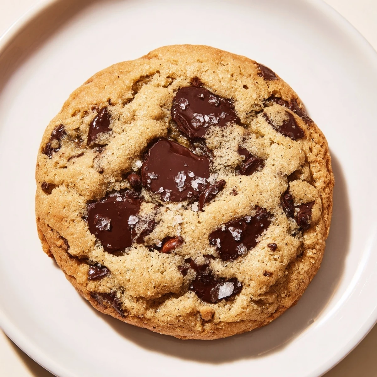 Freshly baked Chocolate Chip Cookies on parchment lined sheet, flaky sea salt sprinkle