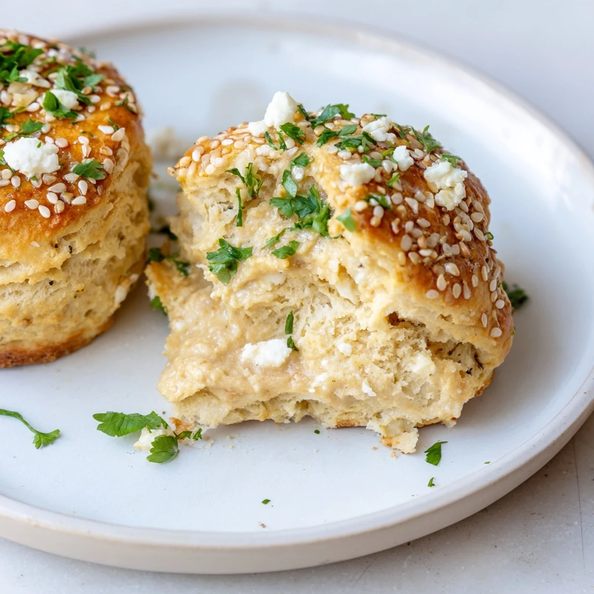 Warm Humous Scones with golden crust, fluffy interior, served with hummus.
