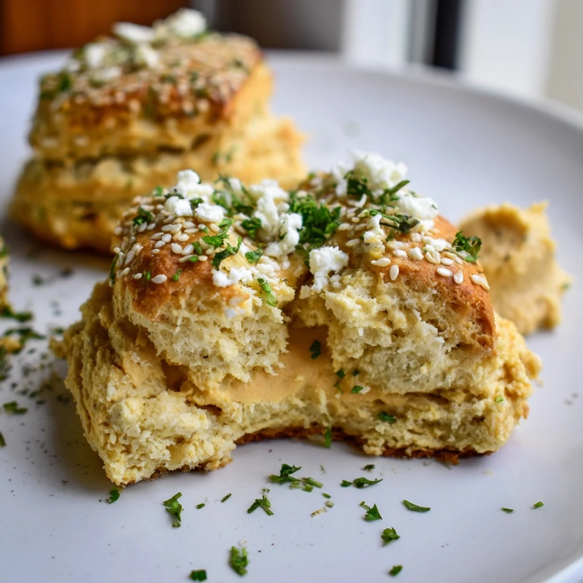 Herb studded Humous Scones buttery aroma, ideal for brunch with yogurt.