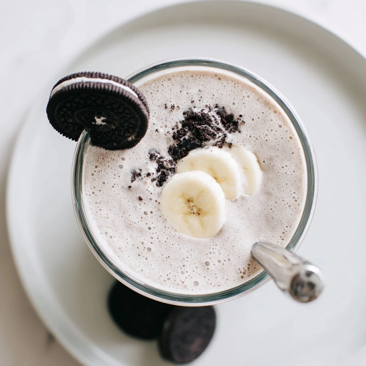 After a workout Cookies And Cream Protein Shake with crushed cookie garnish.