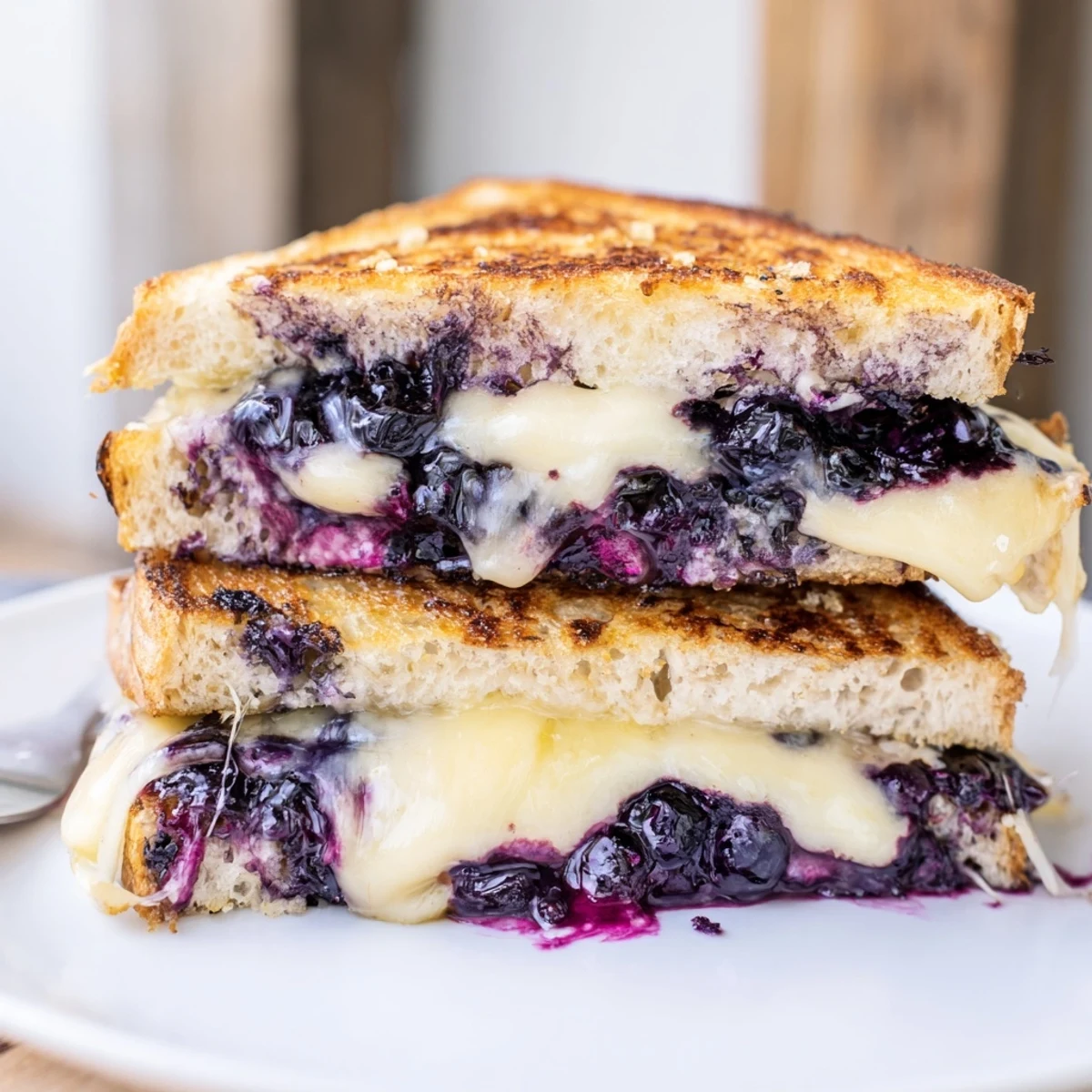 Crispy Blueberry Grilled Cheese with golden crust and gooey melted cheddar