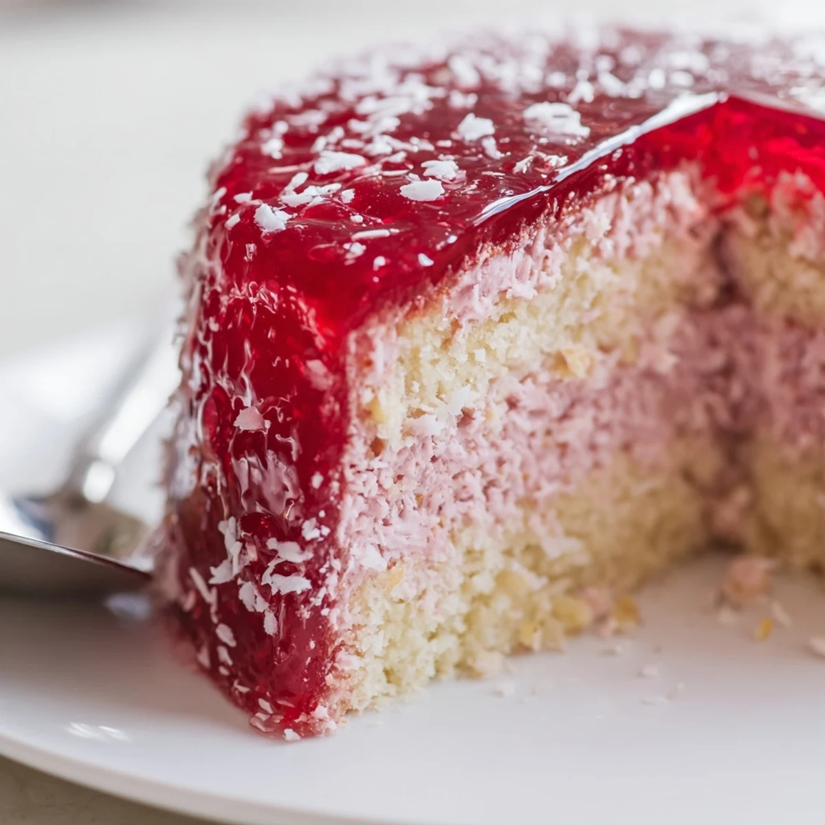 Old Fashioned Pink Jelly Cakes resting on wire rack coated in coconut sweetness