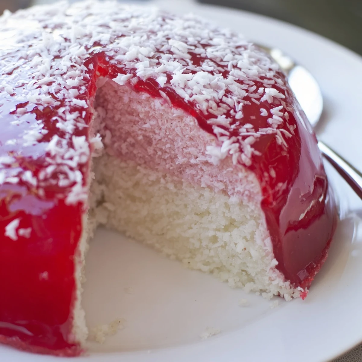 Spoonful of whipped cream peeks from Old Fashioned Pink Jelly Cakes