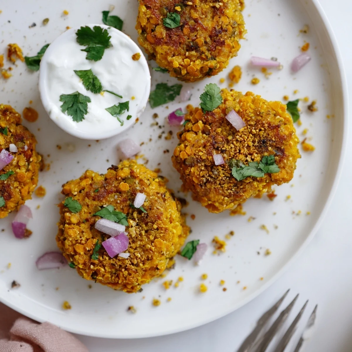Crispy Sweet Potato Lentil Patties resting on paper towels, crisp edges visible.