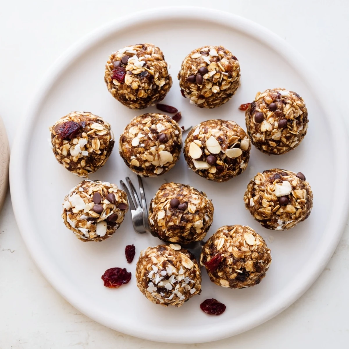 Vegan date energy balls stacked on white plate, naturally sweet and nutrient-dense