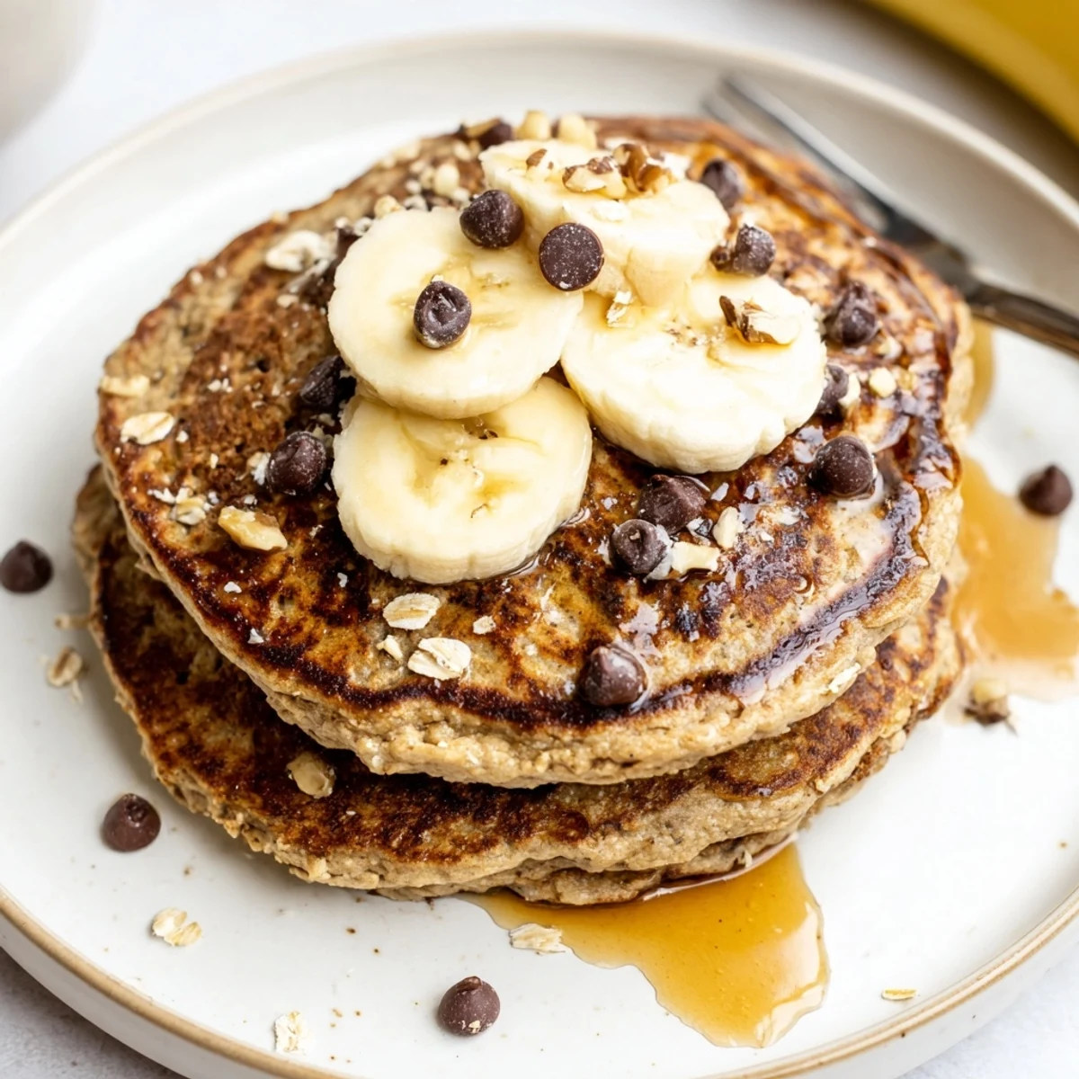 Post-workout Protein Banana Pancakes topped with nut butter and fresh berries