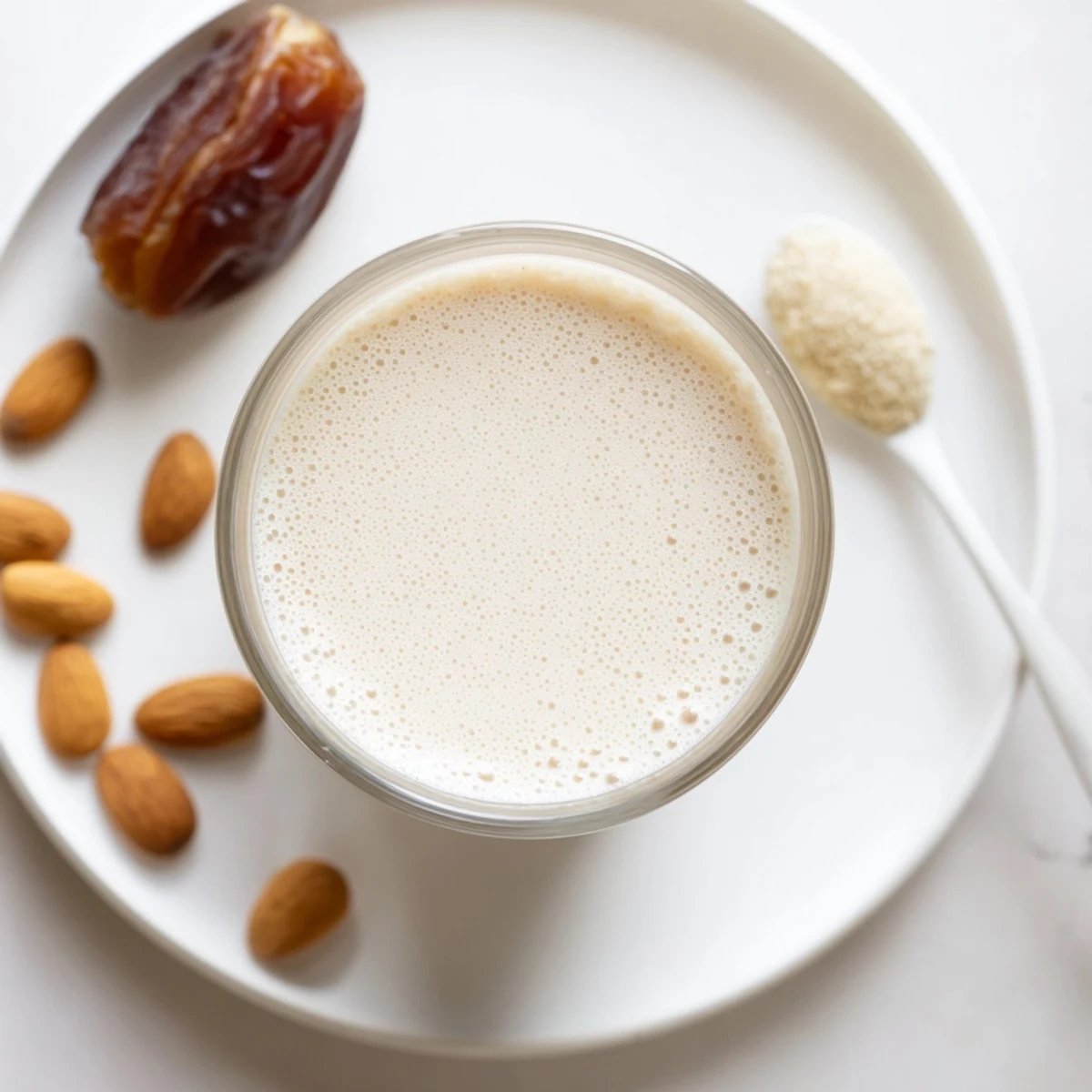 Chilled Almond Milk over cereal bowl, light vanilla aroma, smooth texture
