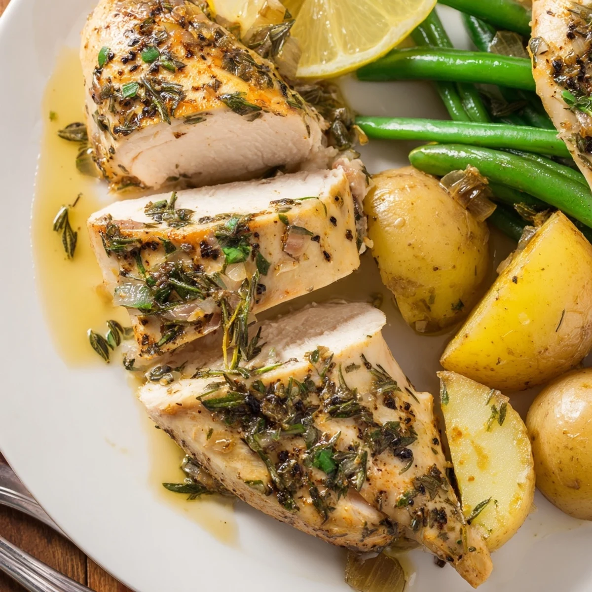 Savory, herb-roasted aroma rising from Slow Cooker Chicken And Potatoes With Green Beans