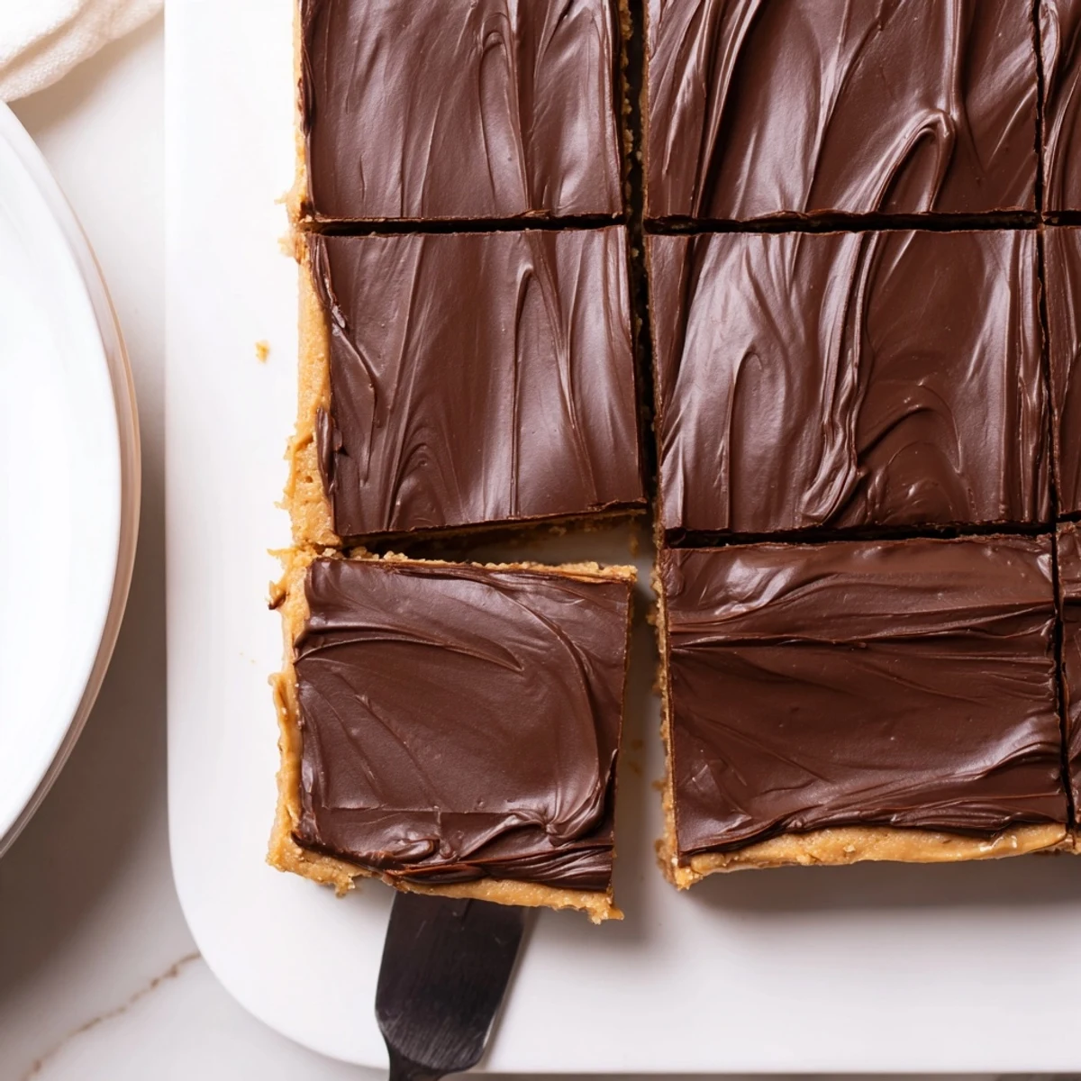 Sliced Peanut Butter Bars served with cold milk, chewy peanut center visible.