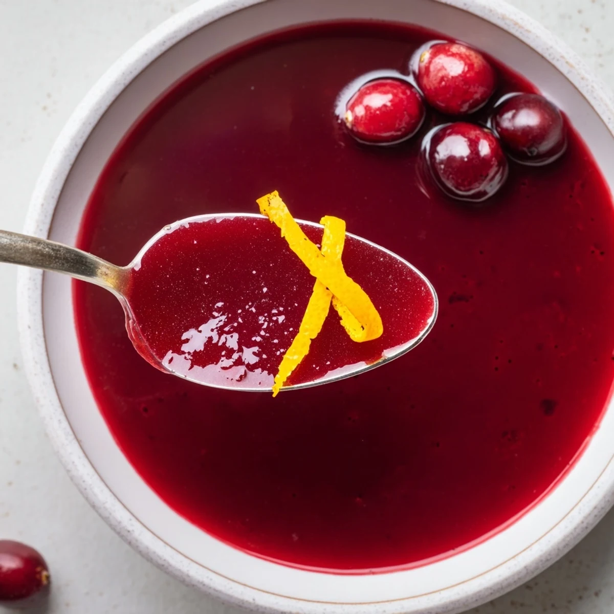 Cranberry Syrup glistening deep red, poured over warm buttermilk pancakes