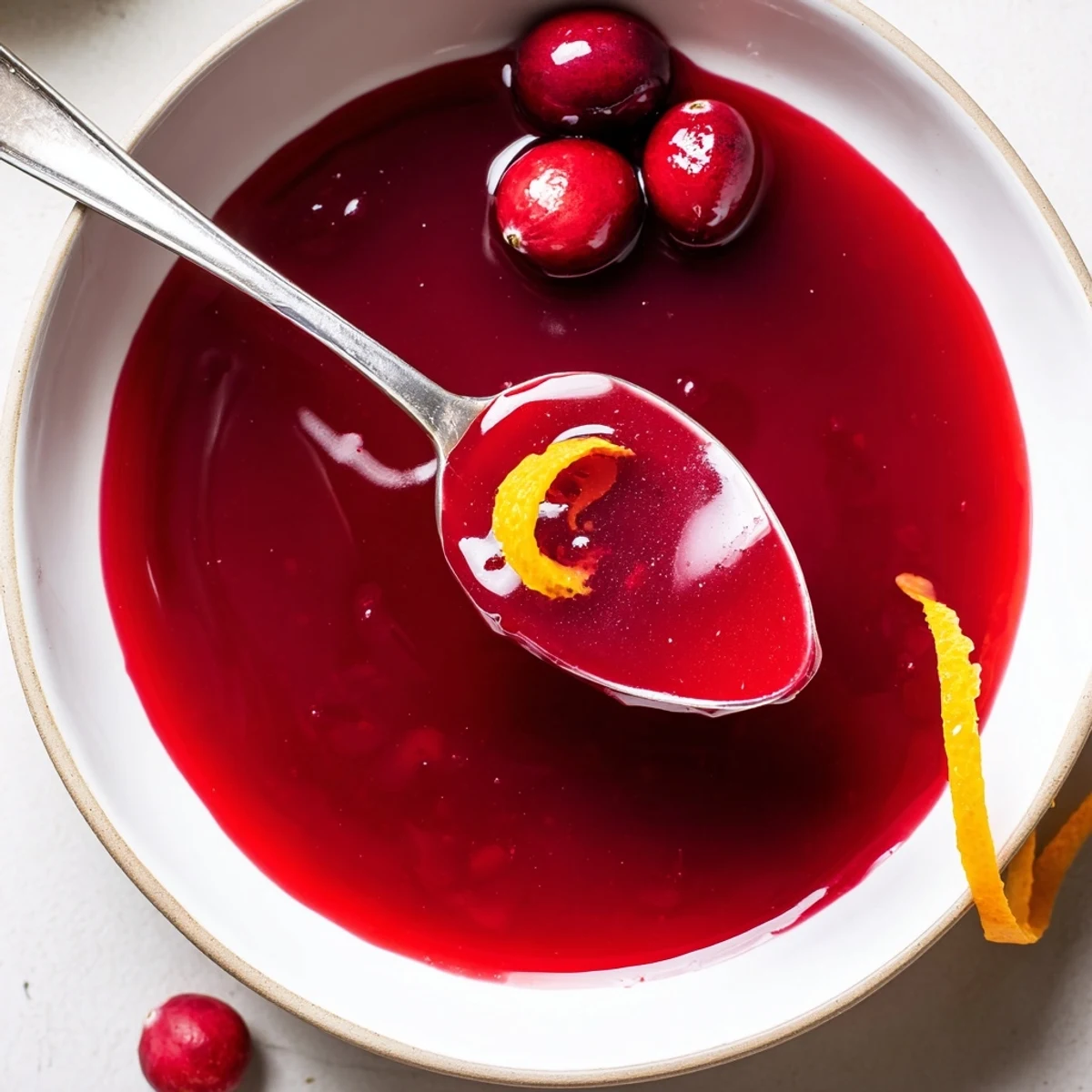 Homemade Cranberry Syrup simmered with orange peel, bright tart aroma and shine